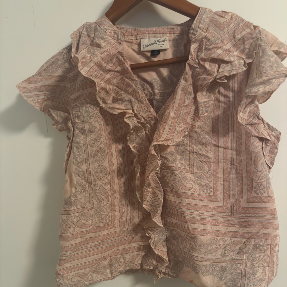 Daniel Rainn Paisley Ruffle Blouse in Pink and Cream
